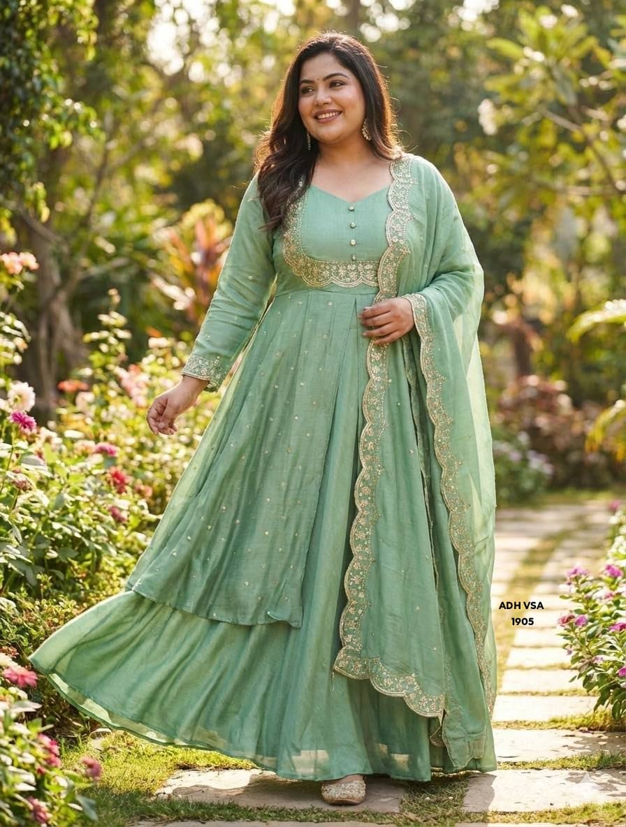 Black Georgette Heavy Embroidery Work Anarkali Gown Set
